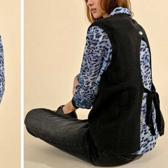 Molly Bracken Sleeveless Backless Crew Neck Sweater Vest - Black size M - Picture 1 of 10